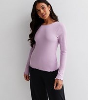 New Look Petite Lilac Ribbed Jersey Frill Long Sleeve T-Shirt
